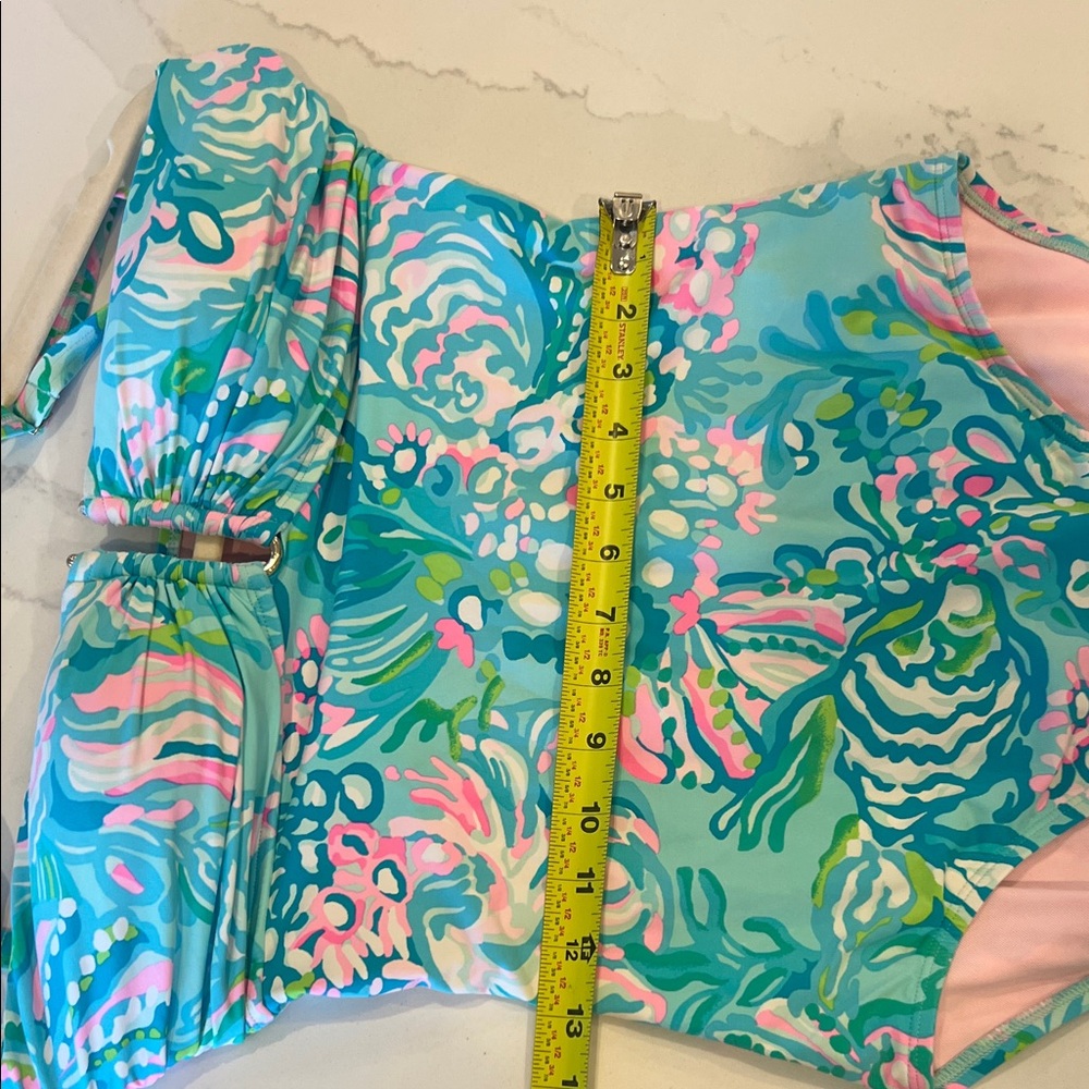 Lilly Pulitzer Aqua and Pink Floral One Piece Swimsuit - Picture 3 of 4